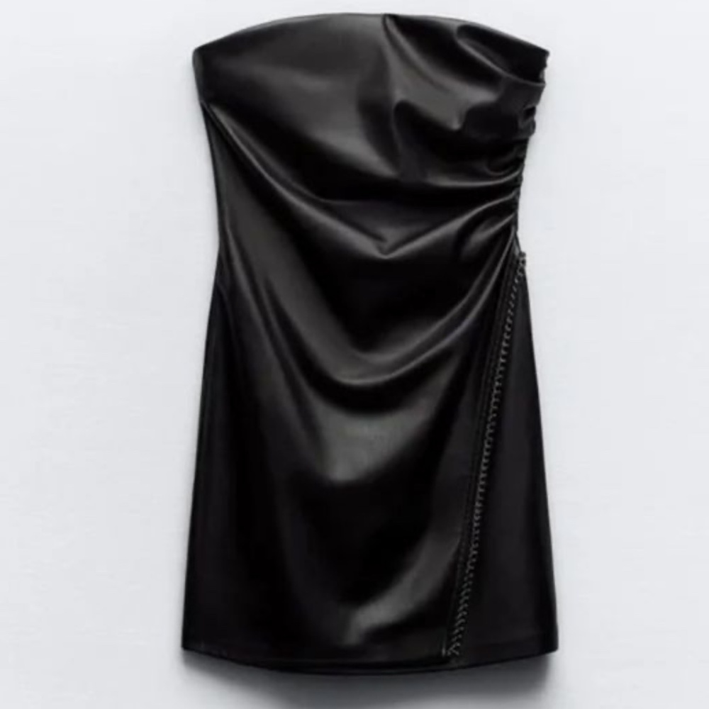 Zara STRAPLESS FAUX LEATHER Dress size XS BNWT - Picture 4 of 7